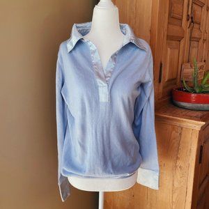 J Marco Baby Blue Sweater w/ Satin-feel collar/cuf